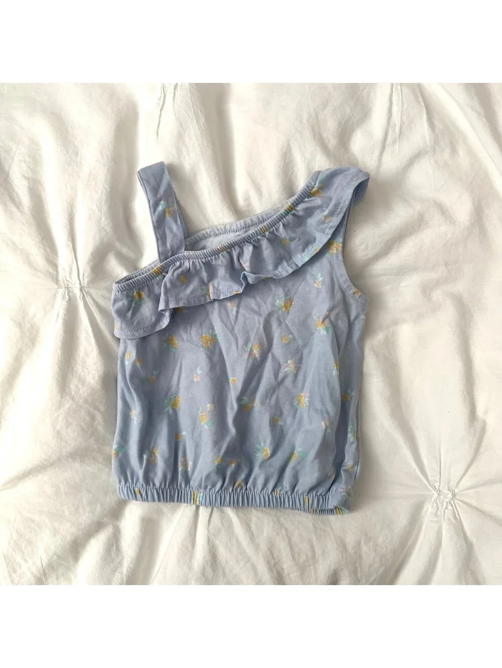Oshkosh Light Blue Floral Ruffle Tank Top